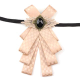 Vintage Bow Tie for Lady, Satin Lace Wing Gem Brooch  Neck Bow
