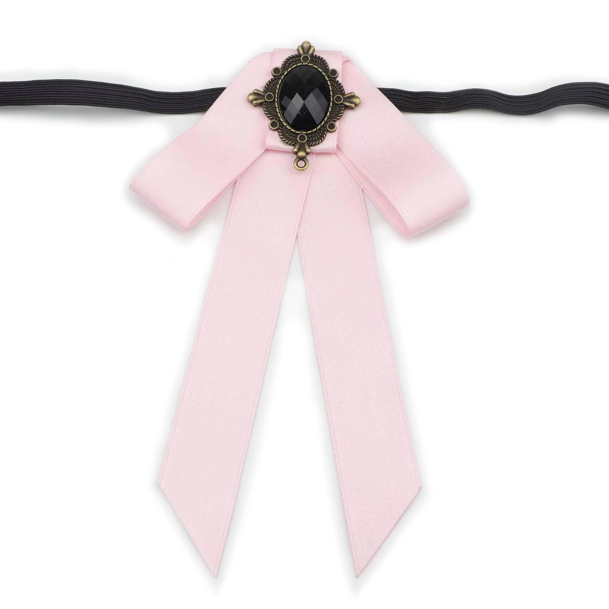 Vintage Palace Neck Bow for Women, Satin Long Streamer Gem Bow Collar Accessory