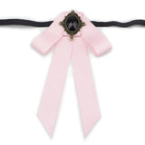 Vintage Palace Neck Bow for Women, Satin Long Streamer Gem Bow Collar Accessory