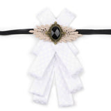 Vintage Bow Tie for Lady, Satin Lace Wing Gem Brooch  Neck Bow