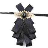Vintage Bow Tie for Lady, Satin Lace Wing Gem Brooch  Neck Bow