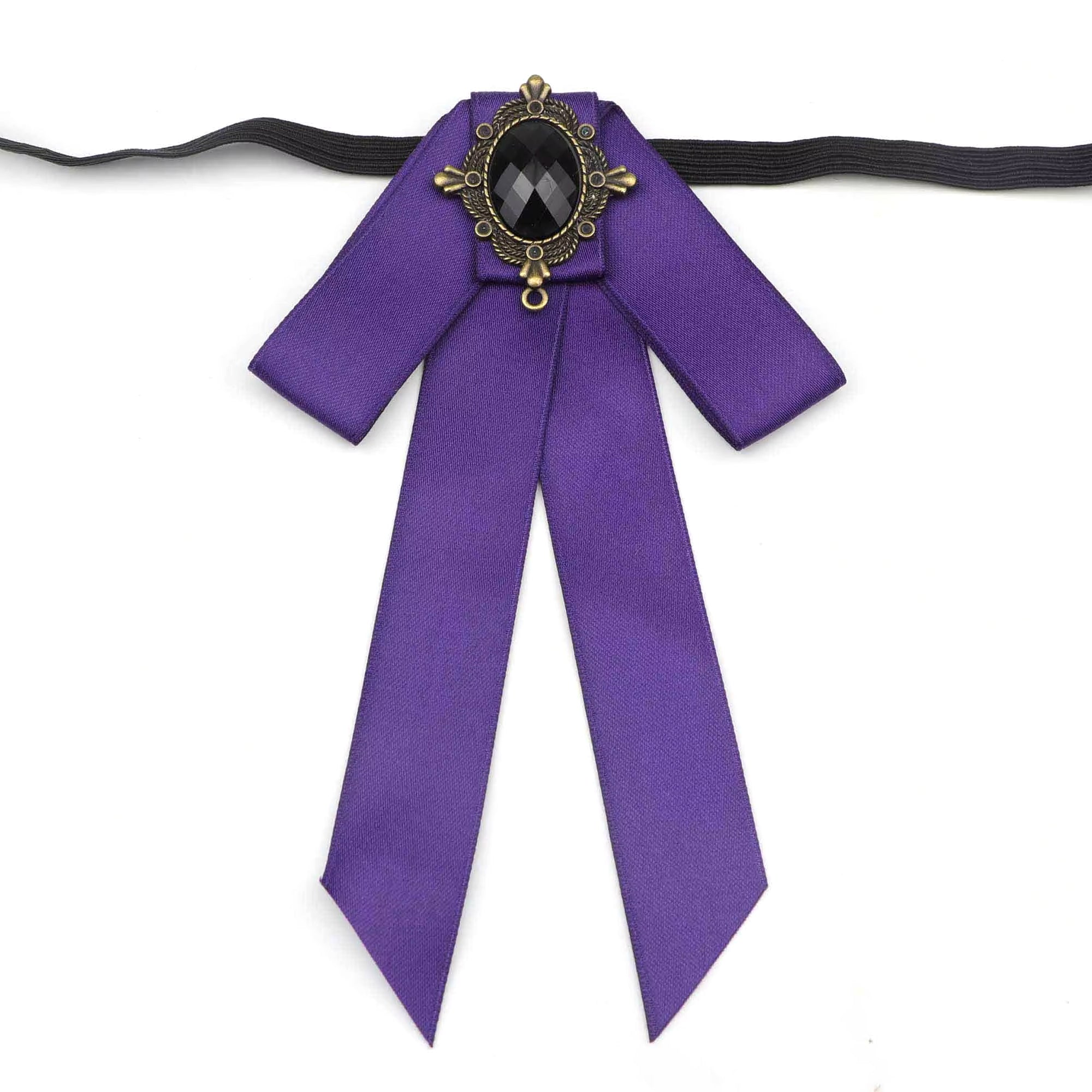 Vintage Palace Neck Bow for Women, Satin Long Streamer Gem Bow Collar Accessory