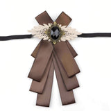 Vintage Bow Tie for Lady, Satin Lace Wing Gem Brooch  Neck Bow