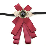 Vintage Bow Tie for Lady, Satin Lace Wing Gem Brooch  Neck Bow