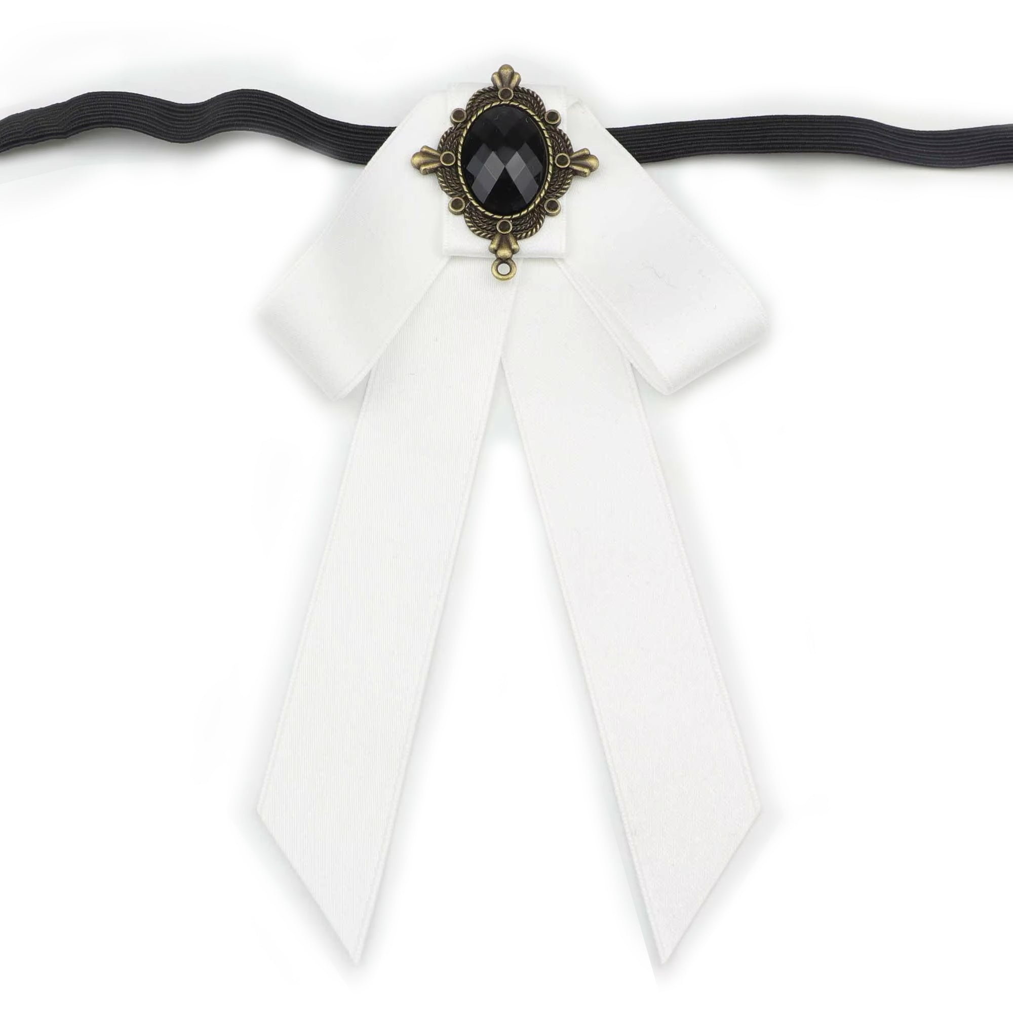 Vintage Palace Neck Bow for Women, Satin Long Streamer Gem Bow Collar Accessory