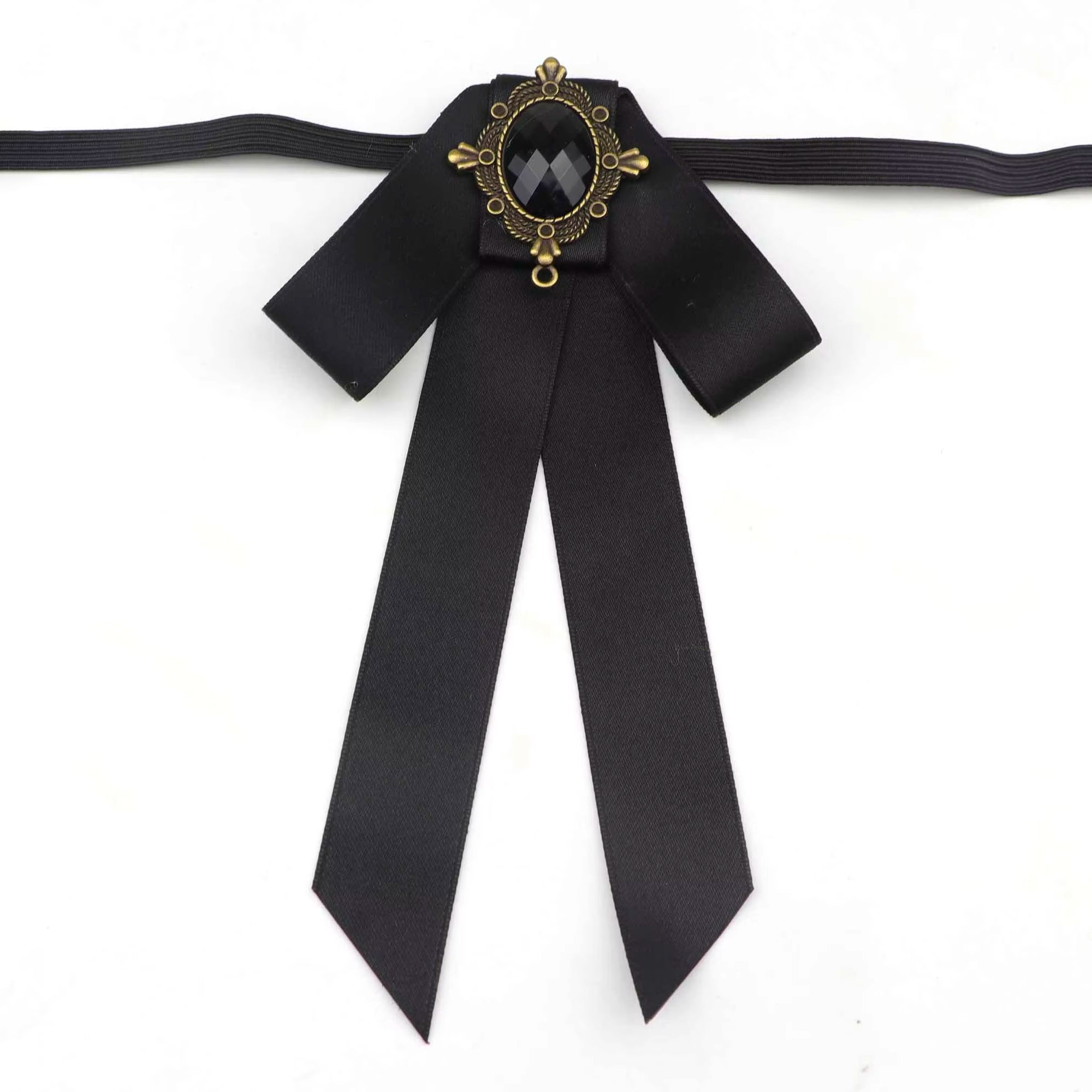 Vintage Palace Neck Bow for Women, Satin Long Streamer Gem Bow Collar Accessory