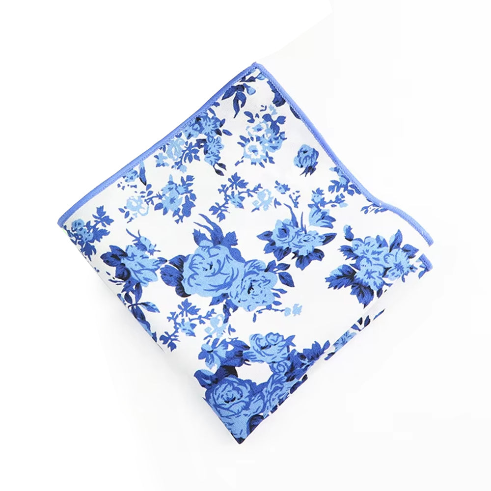 Blue White Floral Pocket Square