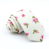Cream Base Hot Pink Floral Cotton Skinny Tie