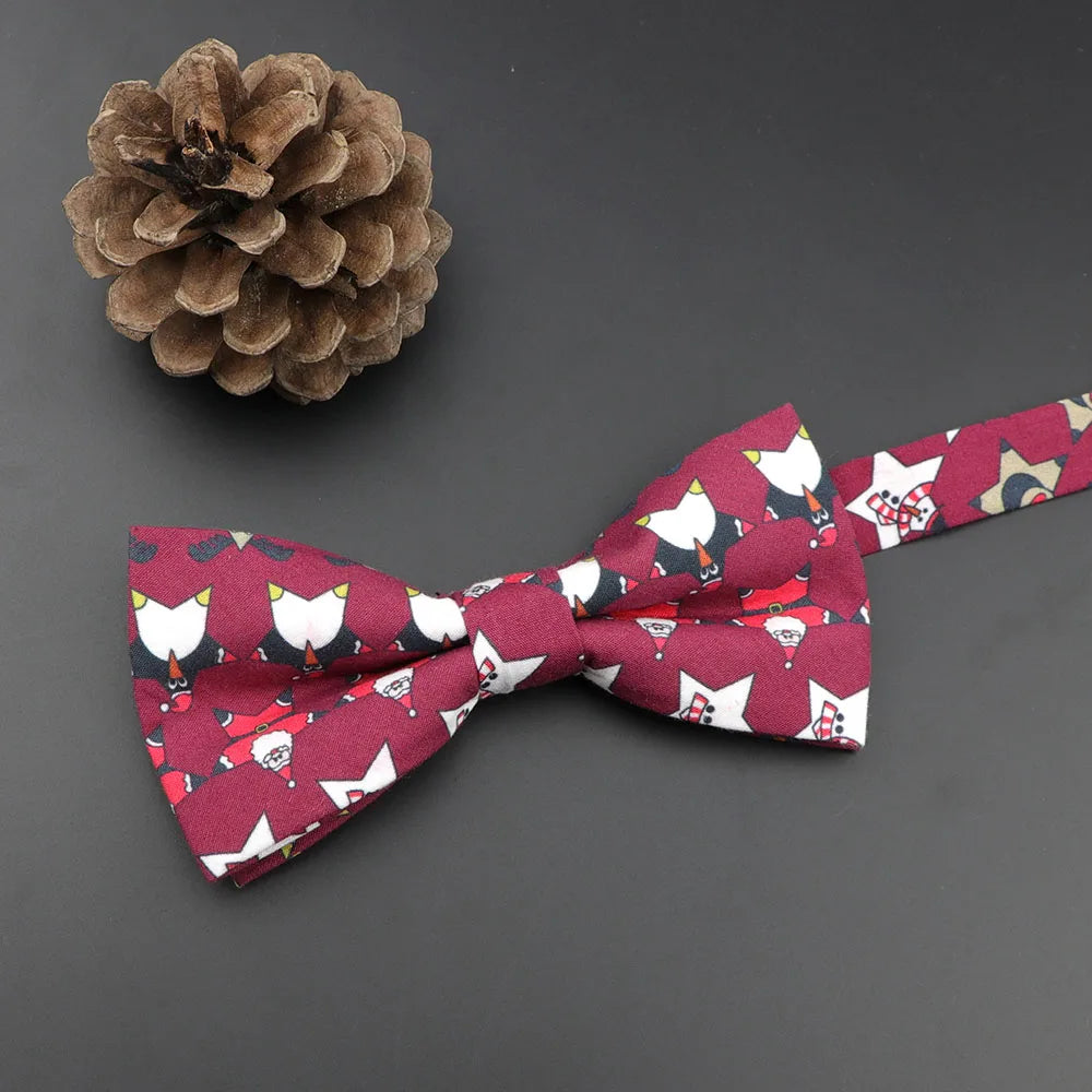 ZONFAZ Christmas Cotton Bow Tie for Adults Kids Xmas Santa Claus Snowflake Printed Butterfly Party Festival Gift