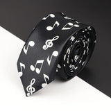 ZONFAZ Slim Music Piano Pattern Ties Skinny Musical Notes Printed Silk Ties 5cm Width