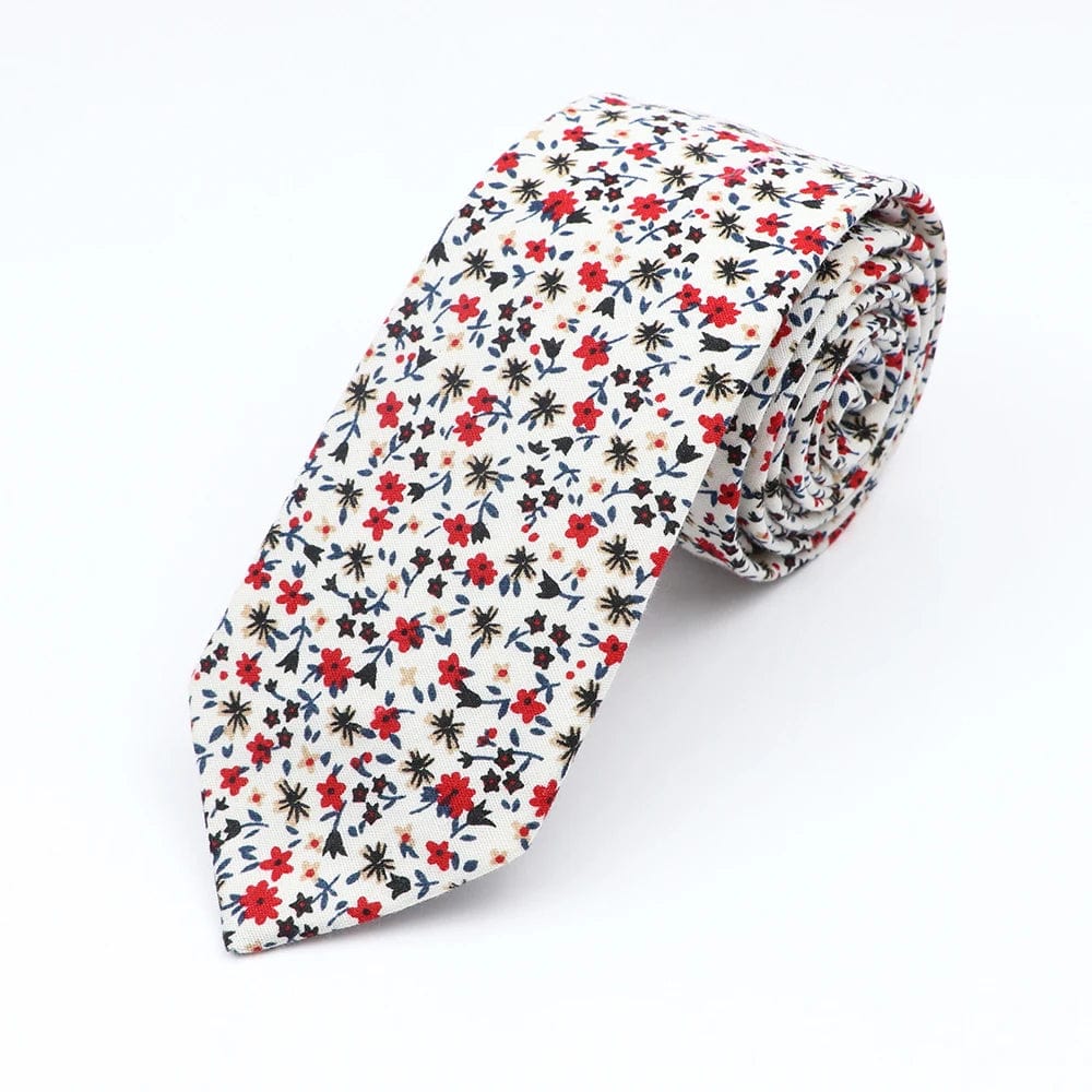 ZONFAZ Floral Ties For Men Skinny Cotton Flower Necktie 6cm Width