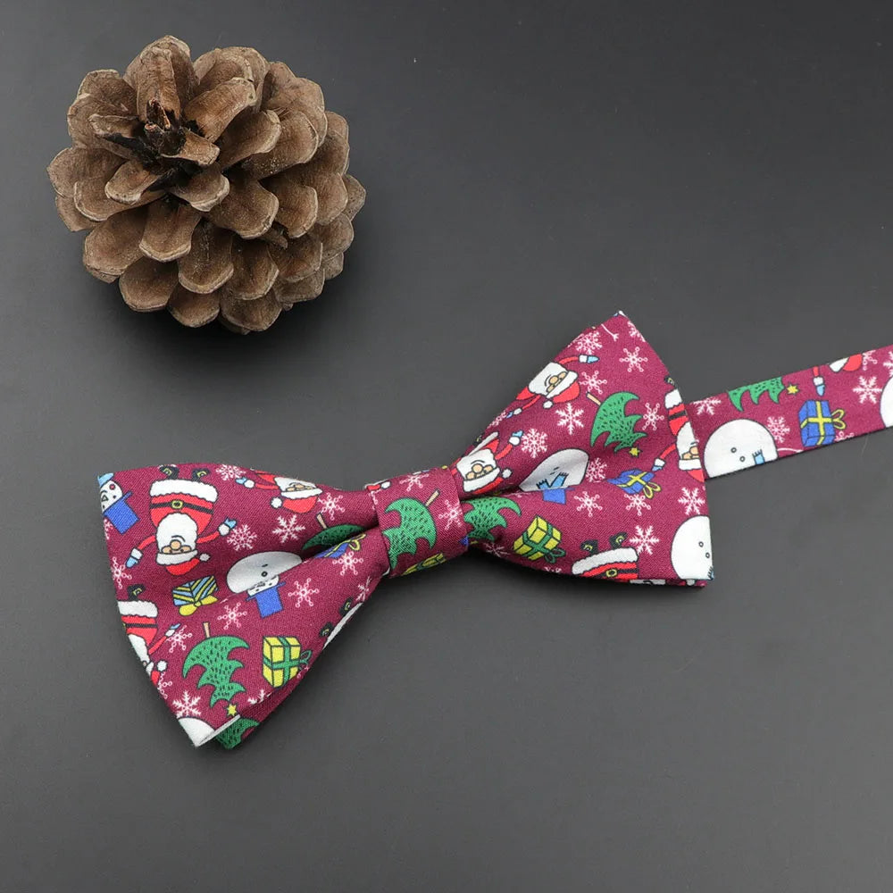 ZONFAZ Christmas Cotton Bow Tie for Adults Kids Xmas Santa Claus Snowflake Printed Butterfly Party Festival Gift