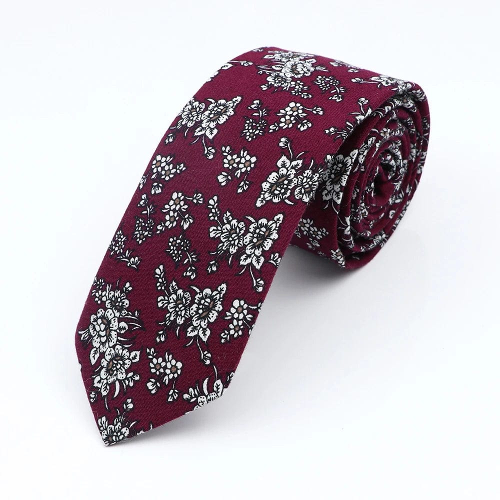 ZONFAZ Floral Ties For Men Skinny Cotton Flower Necktie 6cm Width