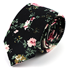 Black Floral Rose cotton Necktie