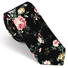 Black Floral Rose cotton Necktie
