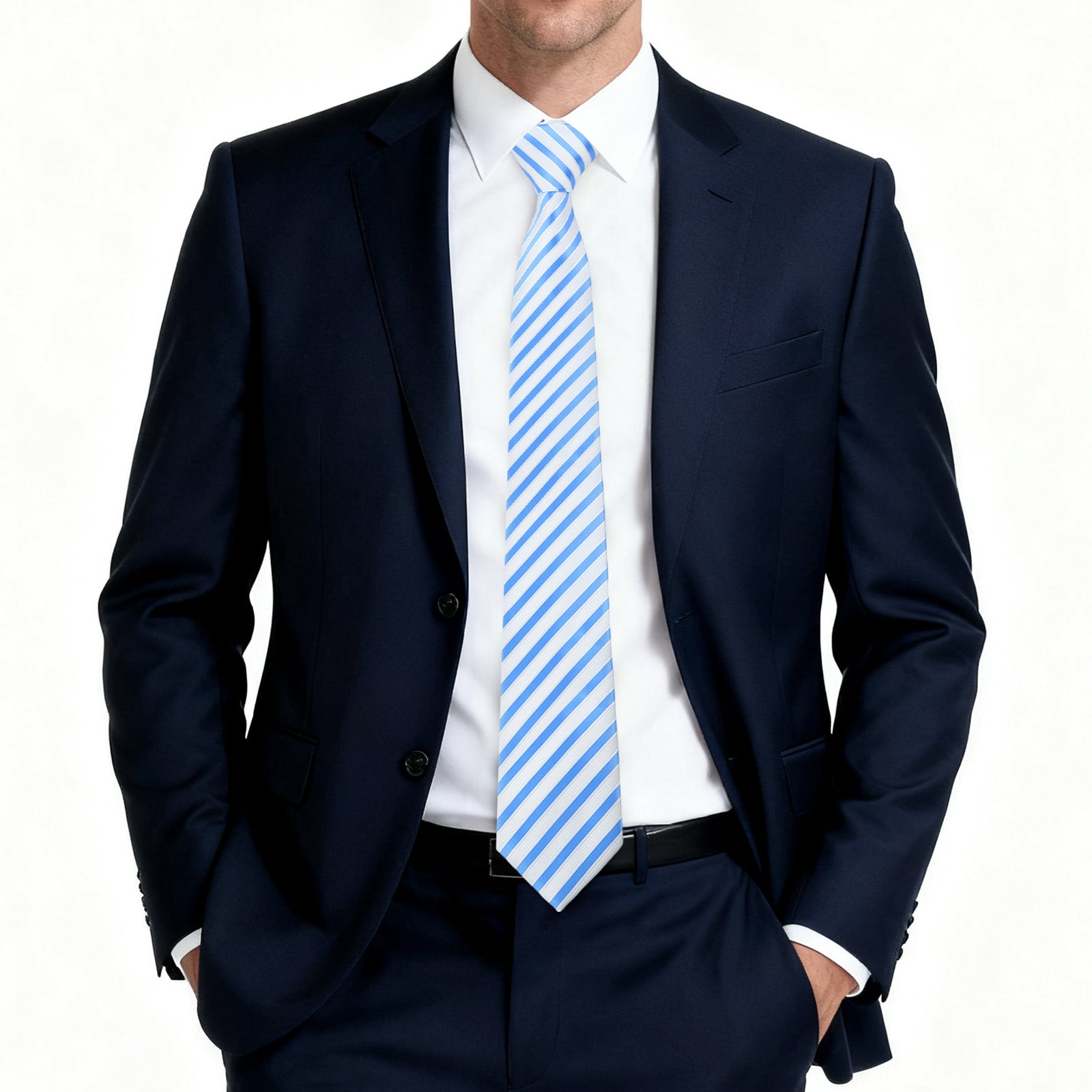 White and Blue Striped Necktie