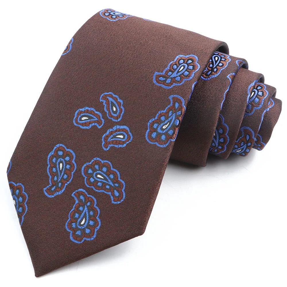 ZONFAZ Fashion Silk Ties Men's Vintage Flower Jacquard Striped Necktie for Office Wedding