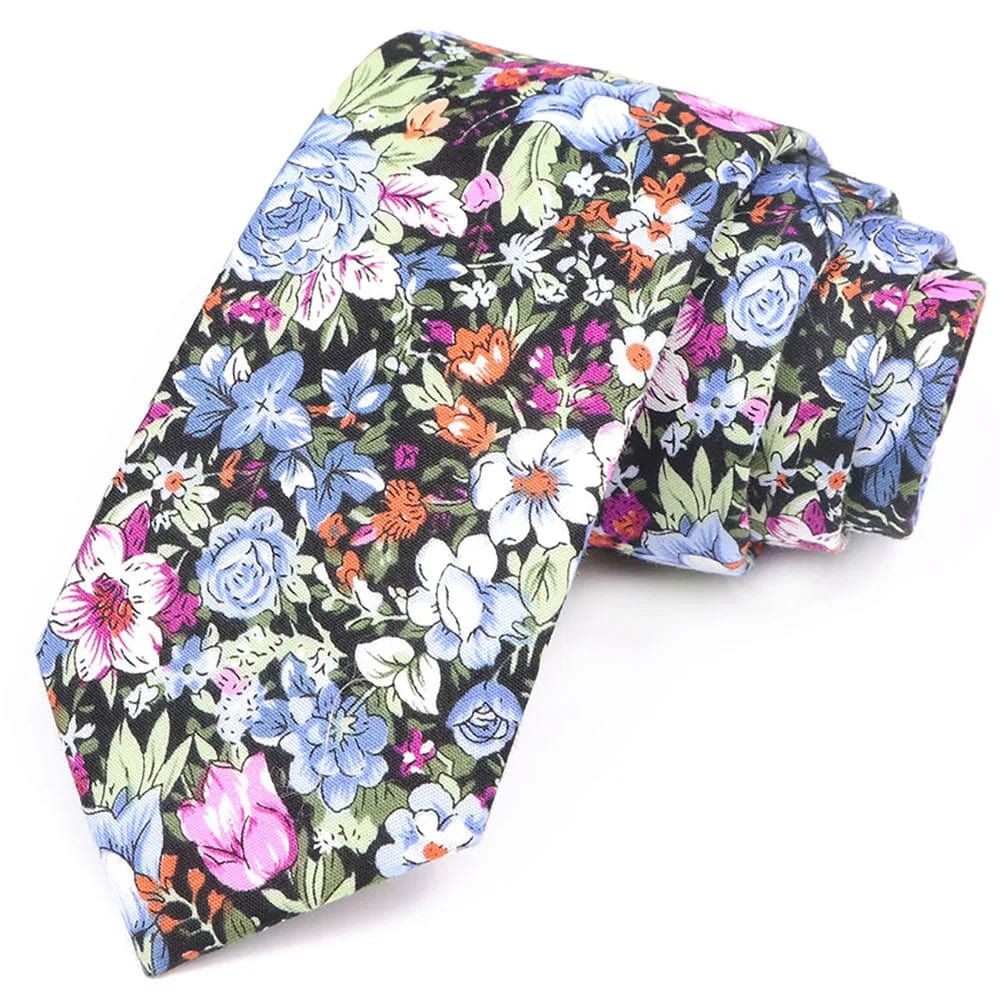 ZONFAZ Cotton Floral Ties For Men Women Elegant Flower Printed Skinny Necktie