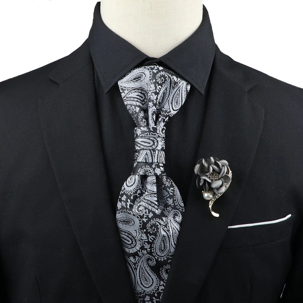 ZONFAZ Men's Premium Paisley Ascot Brooch Set Luxury Classic Suit Tuxedo Tie Set