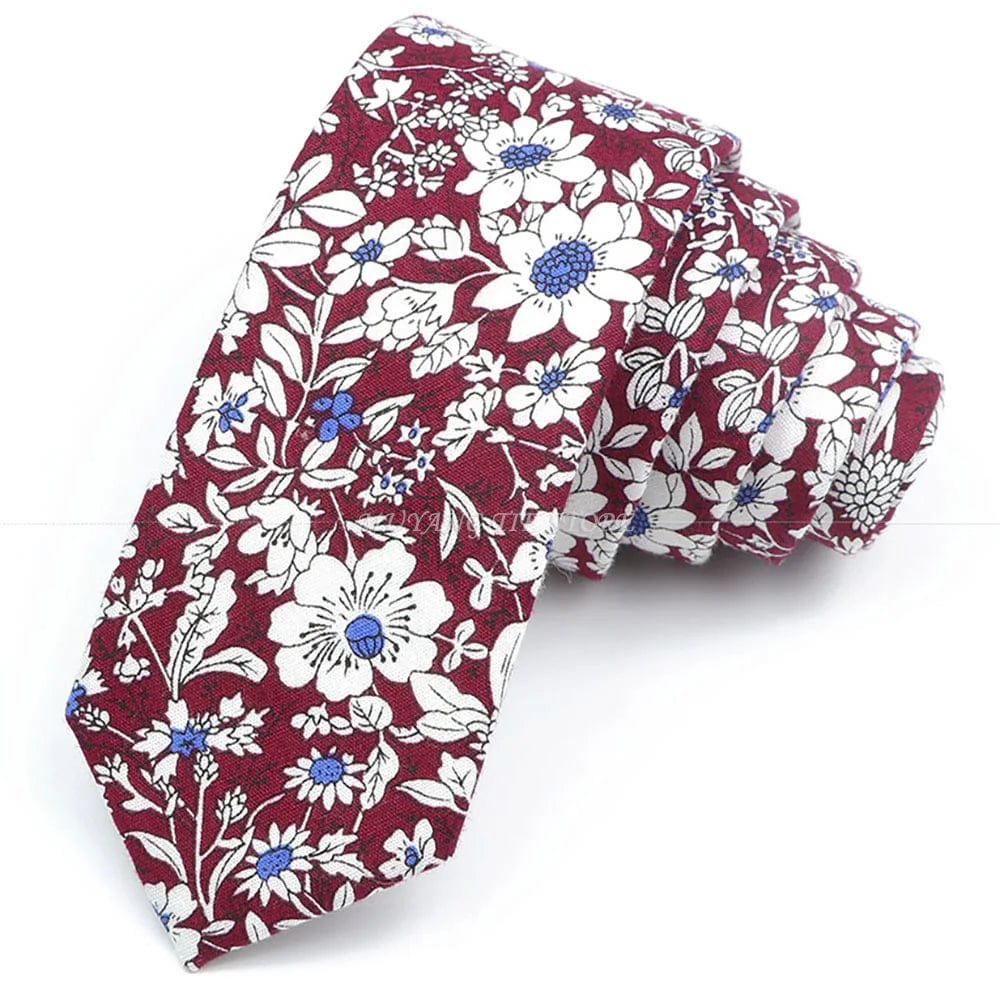 ZONFAZ Artificial Cotton Flower Ties Skinny Floral Necktie