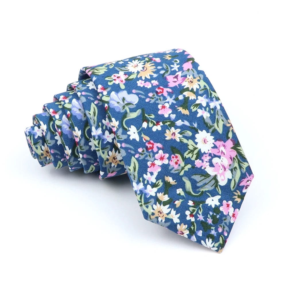 ZONFAZ Cotton Floral Ties For Men Women Skinny Flower Necktie