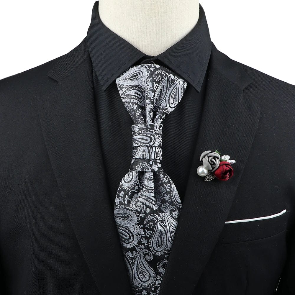 ZONFAZ Men's Premium Paisley Ascot Brooch Set Luxury Classic Suit Tuxedo Tie Set