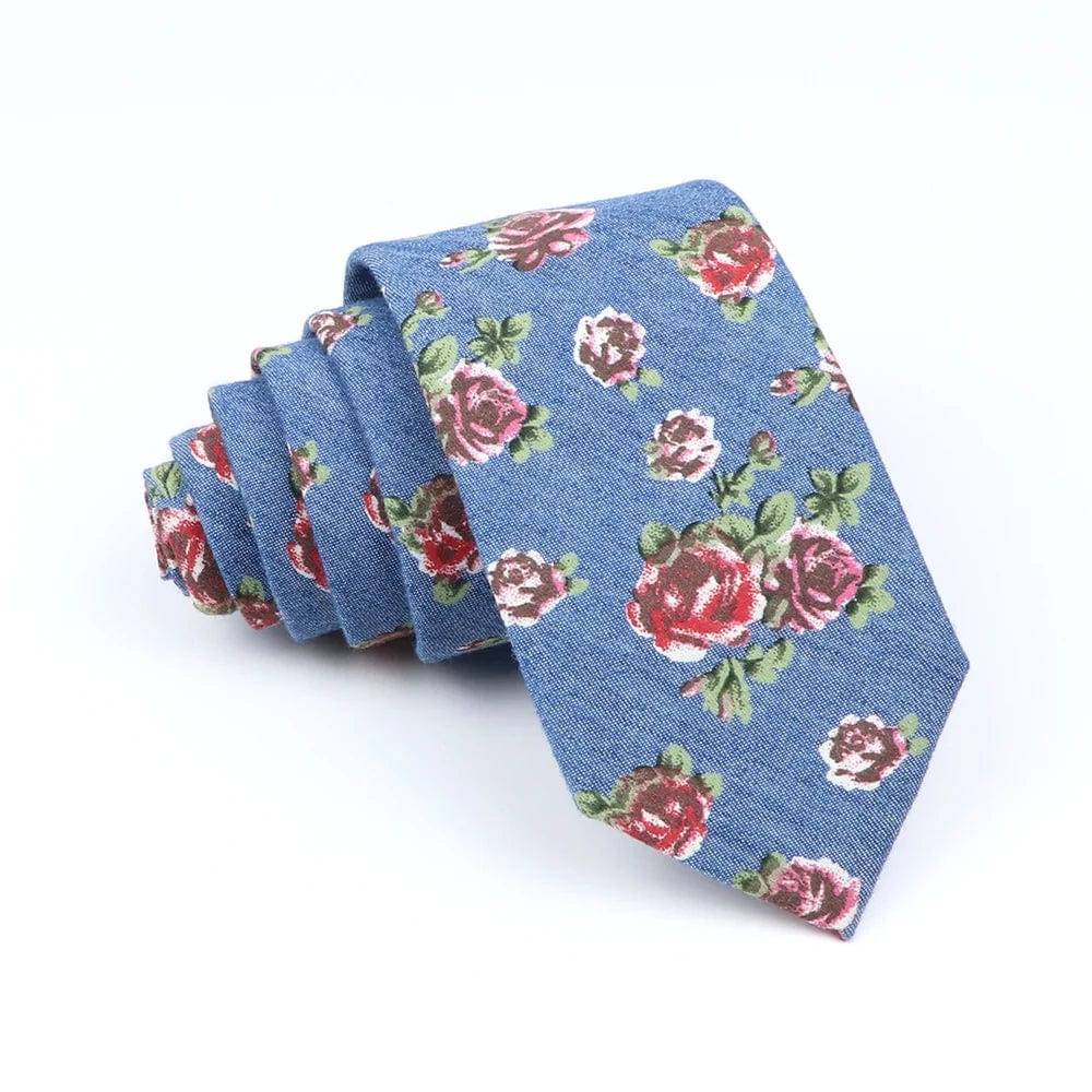 ZONFAZ Cotton Floral Ties For Men Women Skinny Flower Necktie