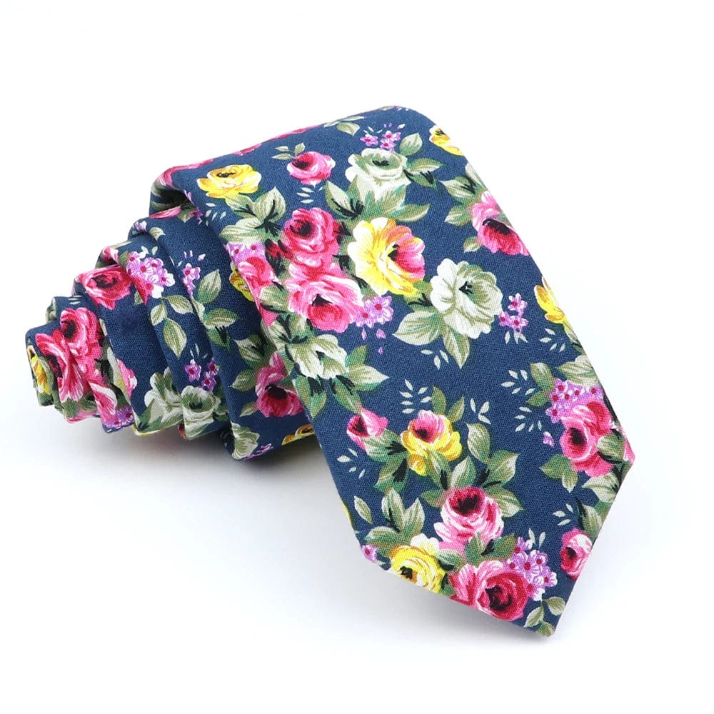 ZONFAZ Cotton Floral Ties For Men Women Skinny Flower Necktie