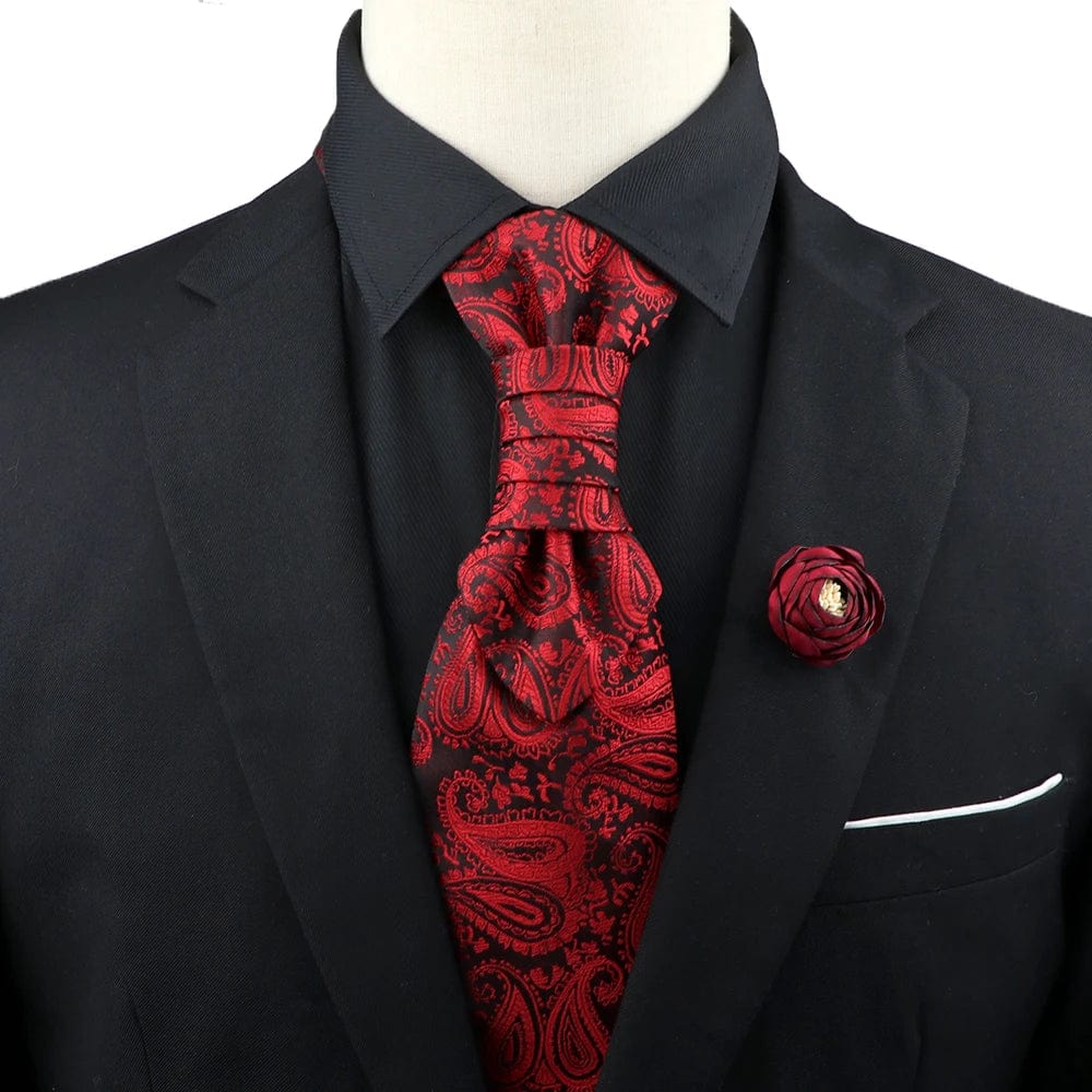 ZONFAZ Men's Premium Paisley Ascot Brooch Set Luxury Classic Suit Tuxedo Tie Set