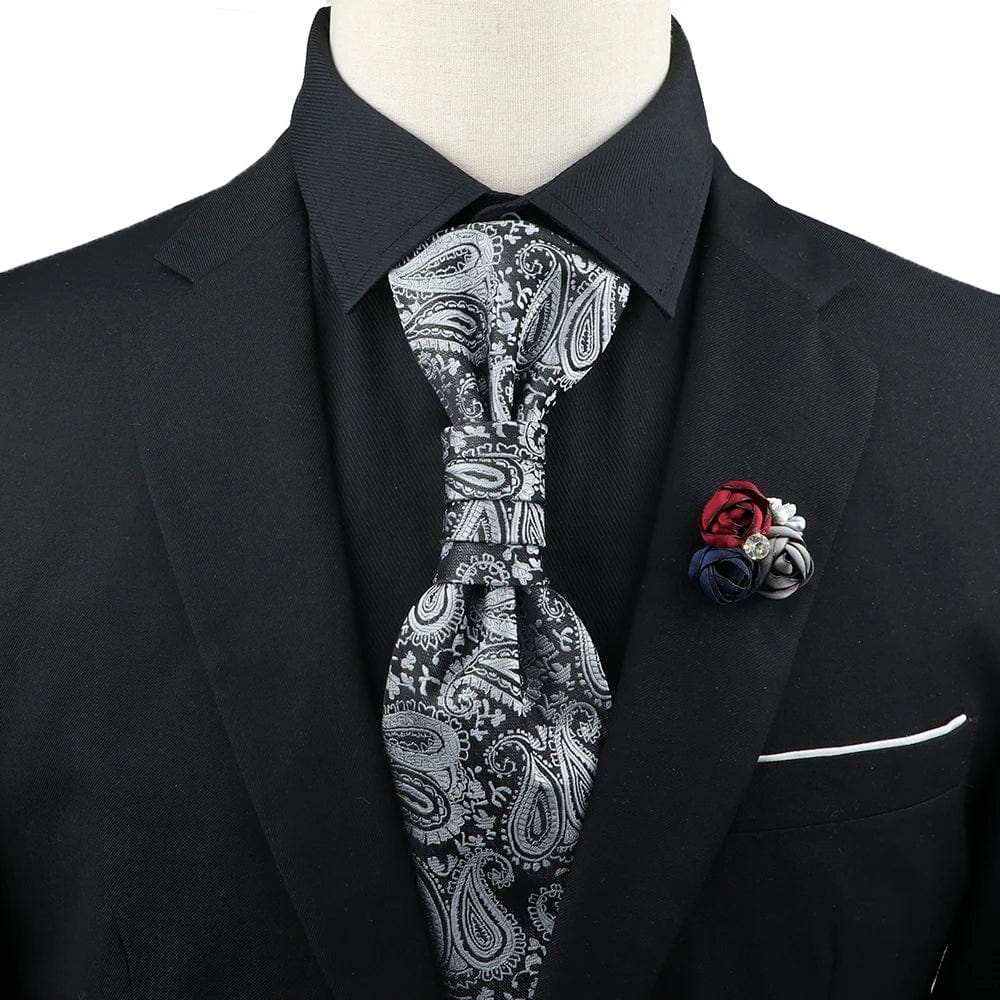 ZONFAZ Men's Premium Paisley Ascot Brooch Set Luxury Classic Suit Tuxedo Tie Set