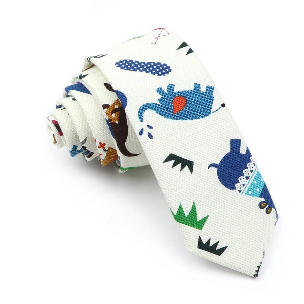 ZONFAZ Funny Skinny Linen Printed Ties 5cm Width