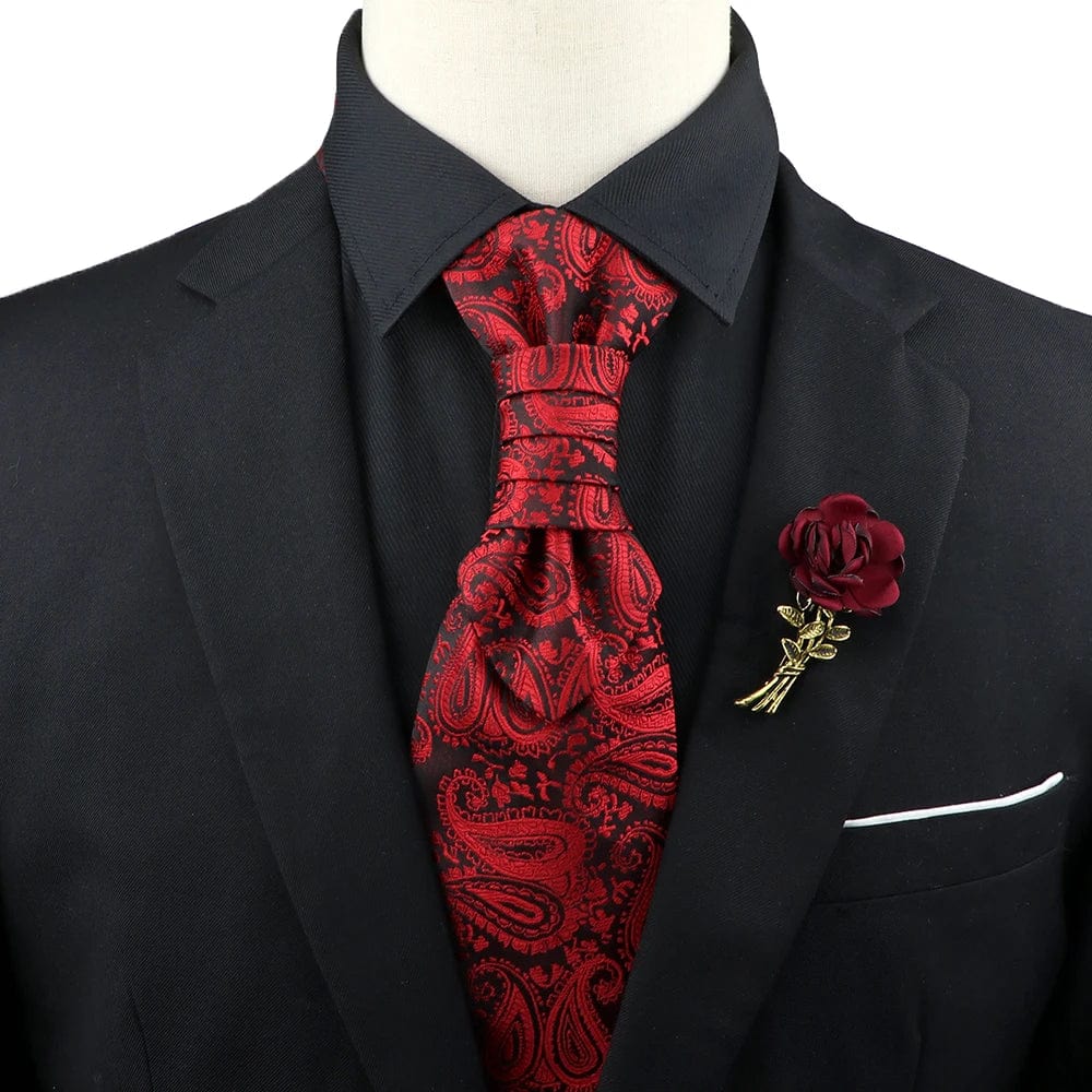 ZONFAZ Men's Premium Paisley Ascot Brooch Set Luxury Classic Suit Tuxedo Tie Set