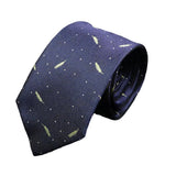 Navy Blue Necktie with White Dots & Green Feathers