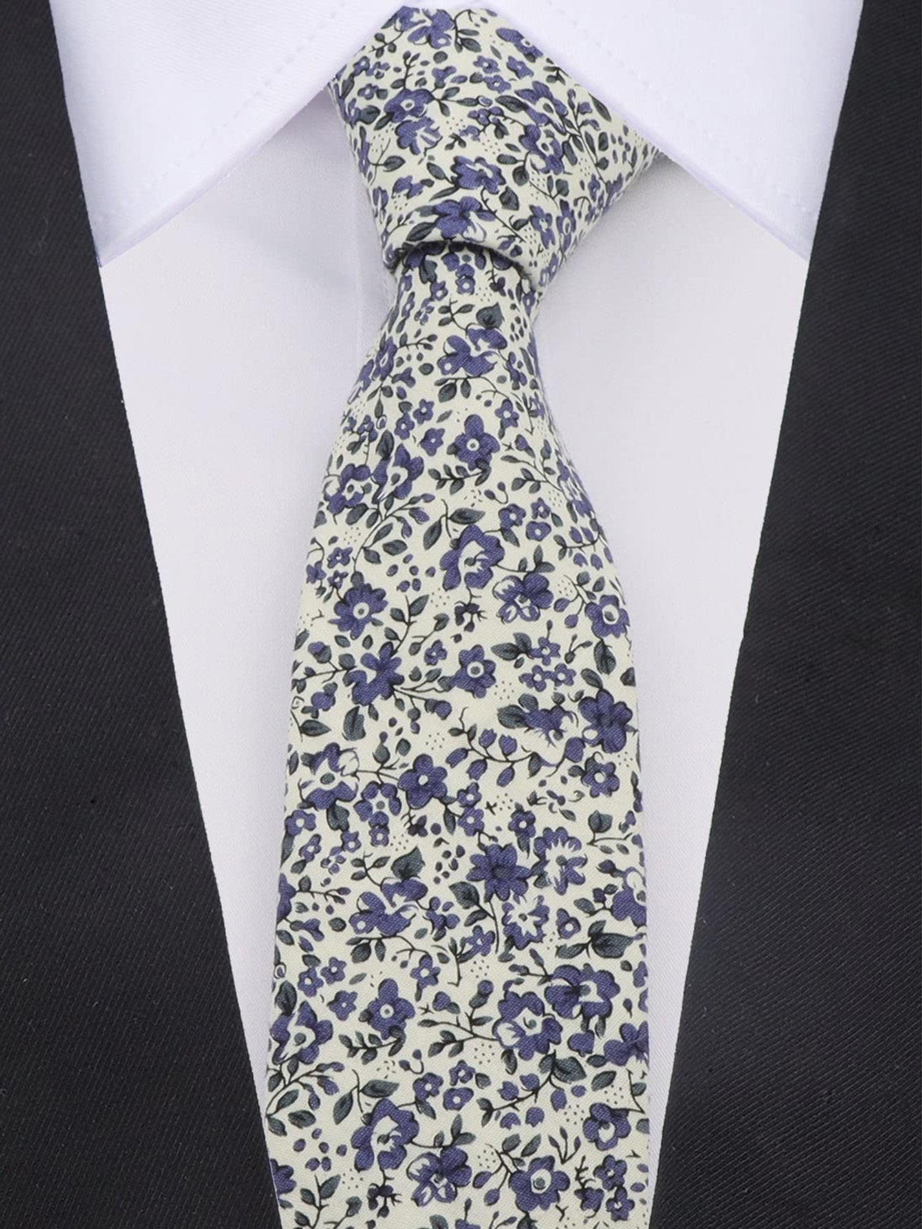 Navy Floral Cotton Skinny Necktie