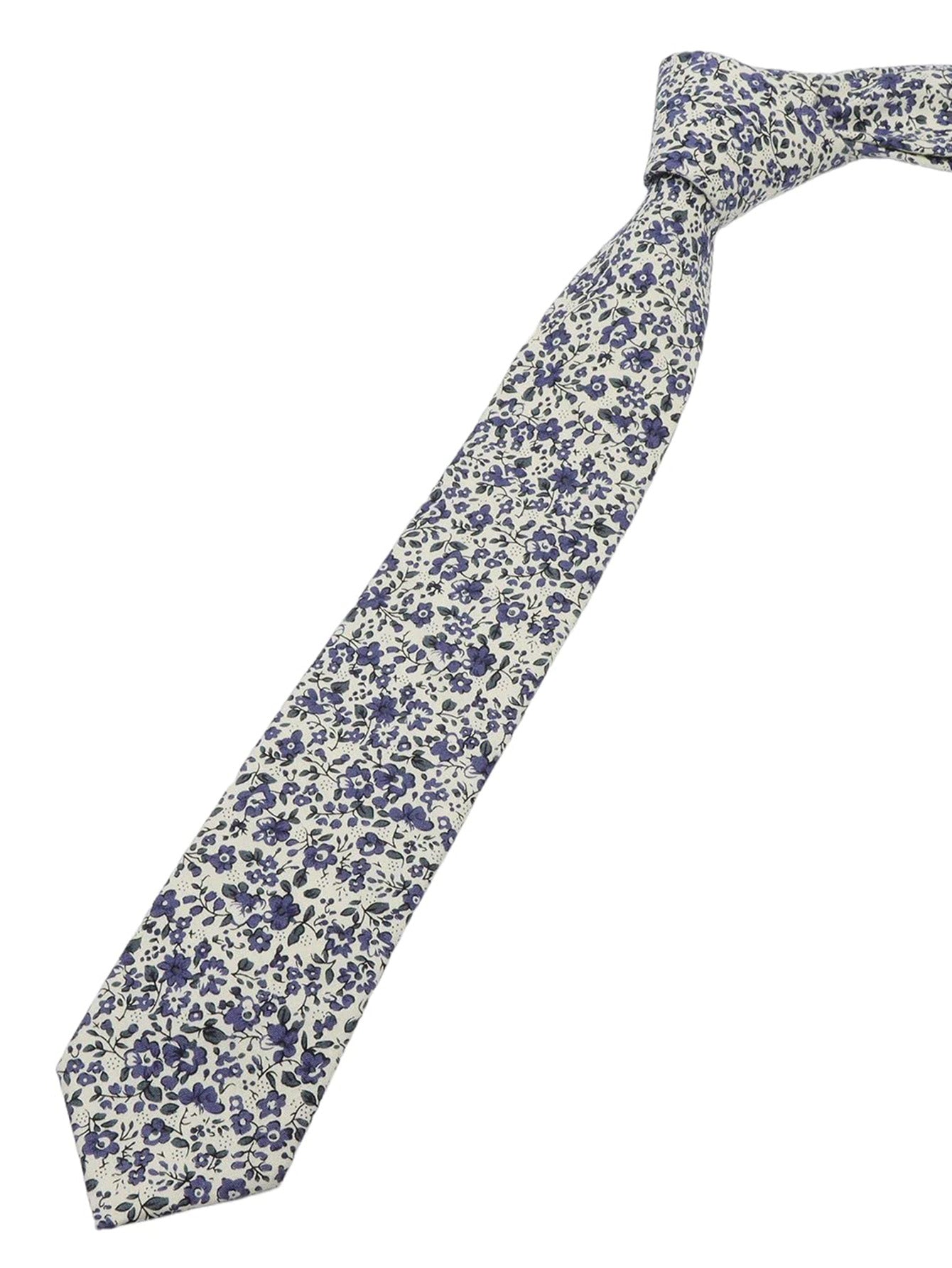 Navy Floral Cotton Skinny Necktie