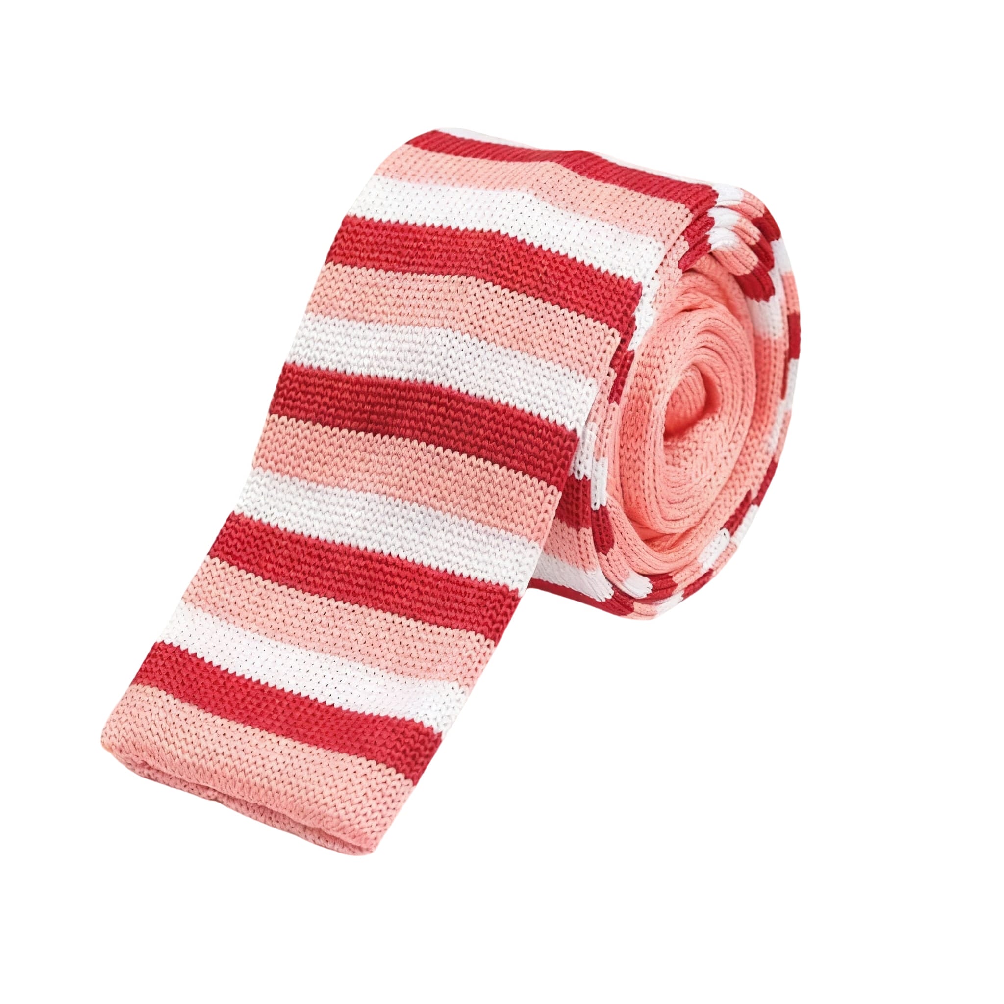 Peach Red White Stripe Knitted Necktie