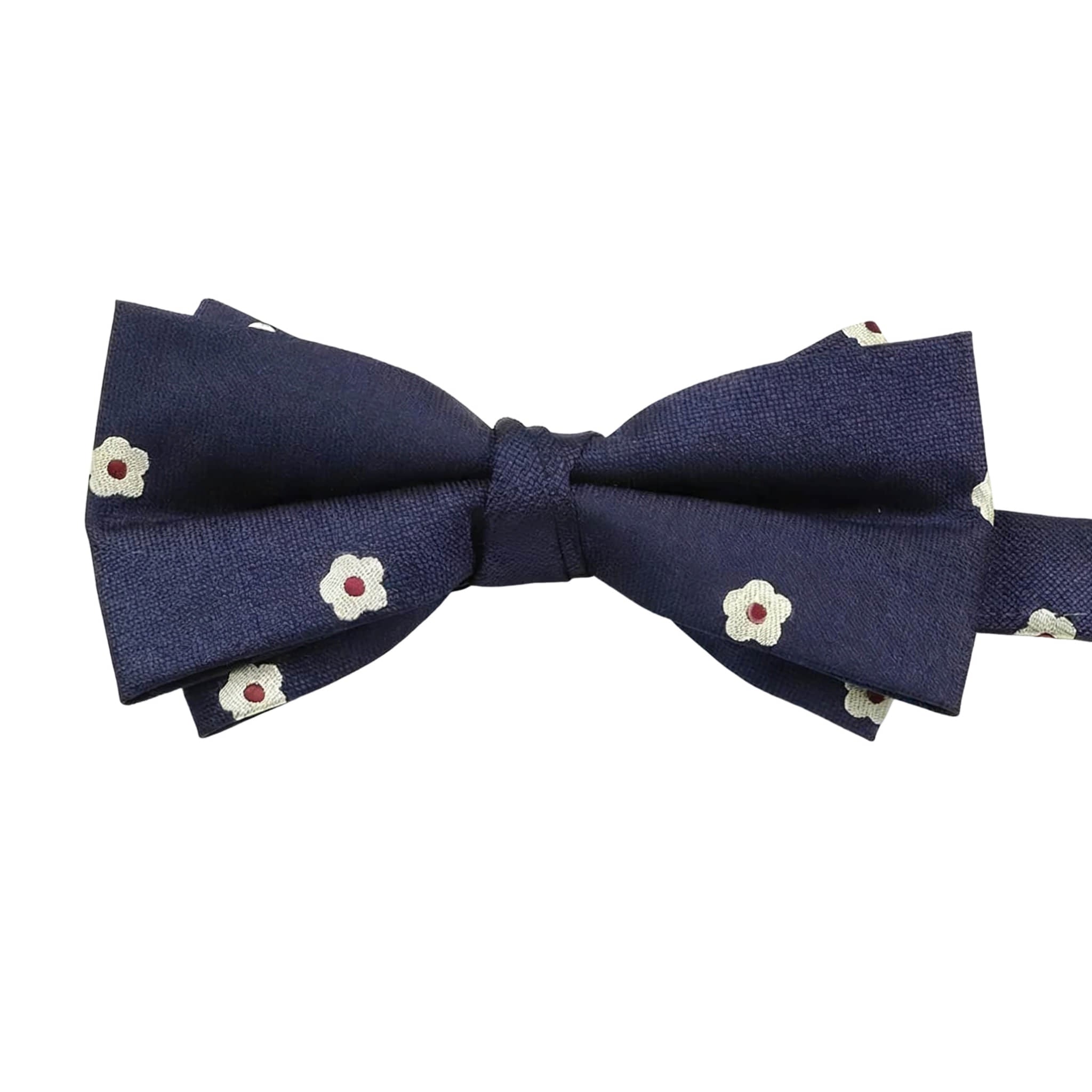 Navy Blue White Floral Bowtie