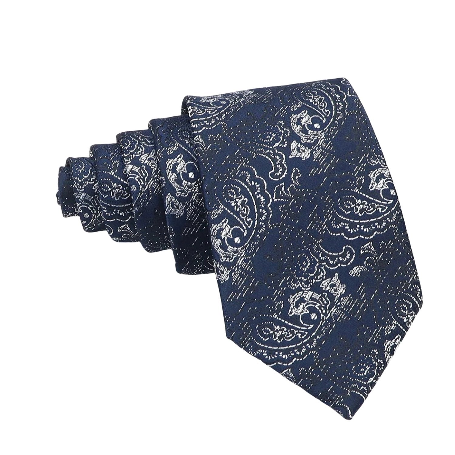 Navy Blue With White Paisley Necktie