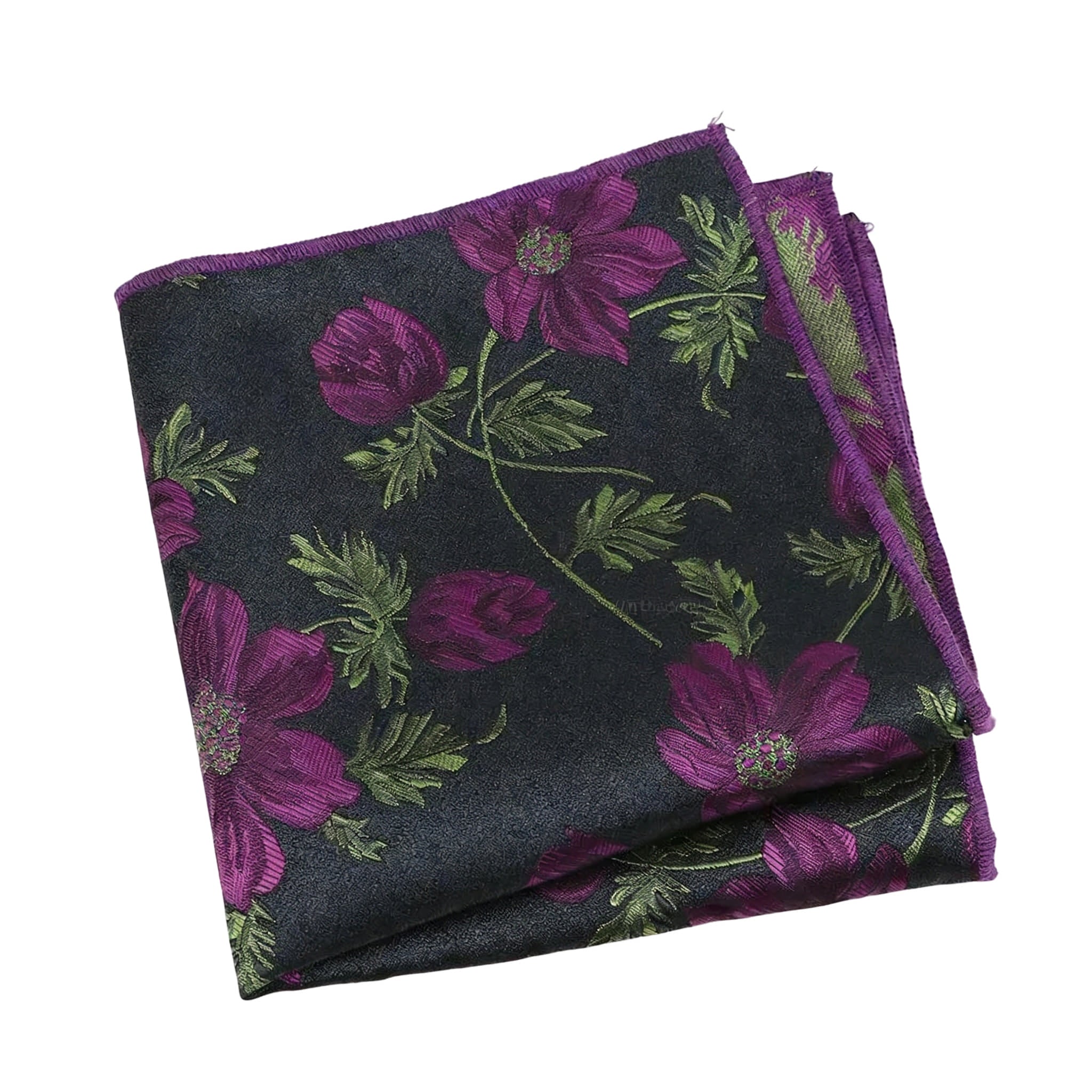 Black Purple Floral Pocket Square