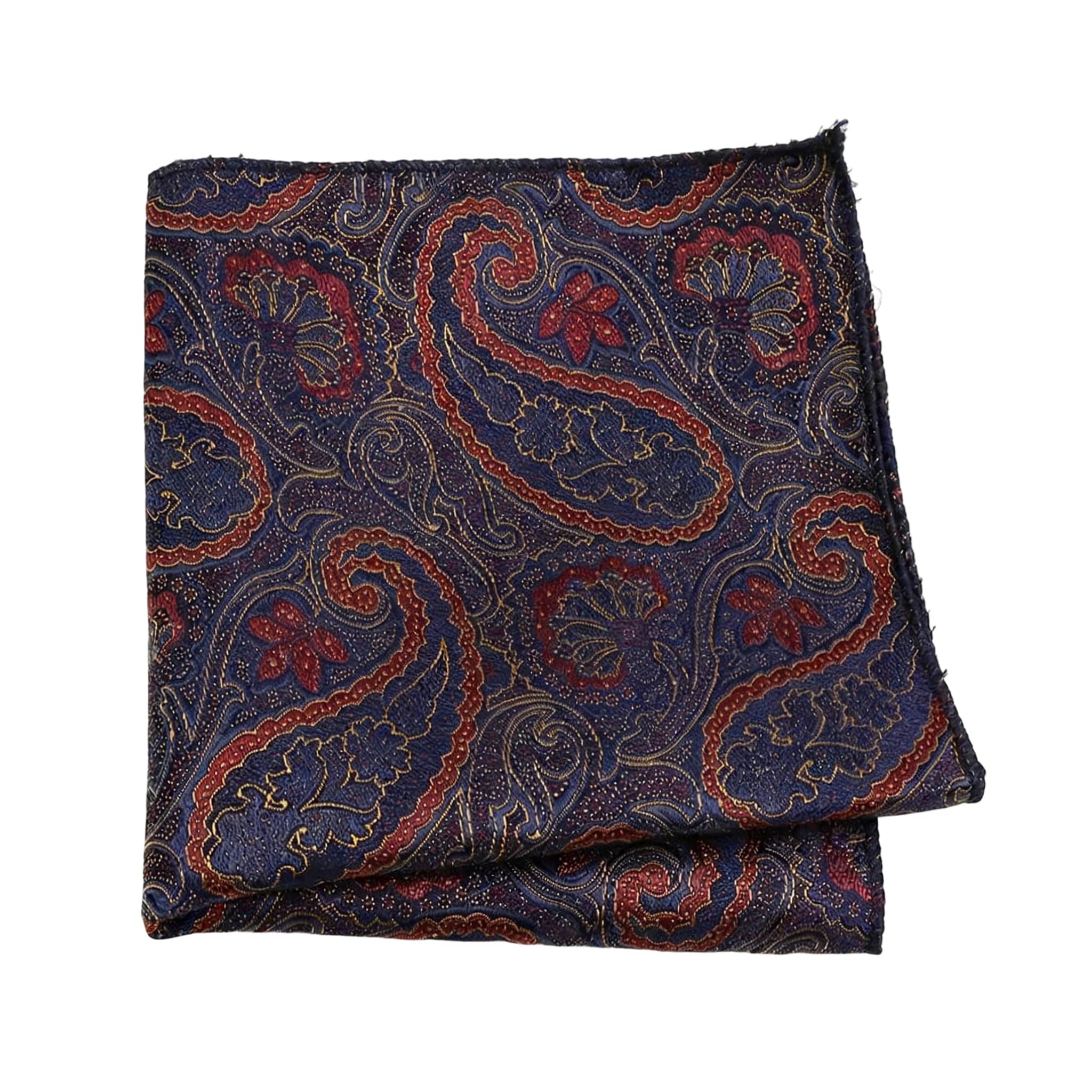 Navy Blue Red Paisley Pocket Square