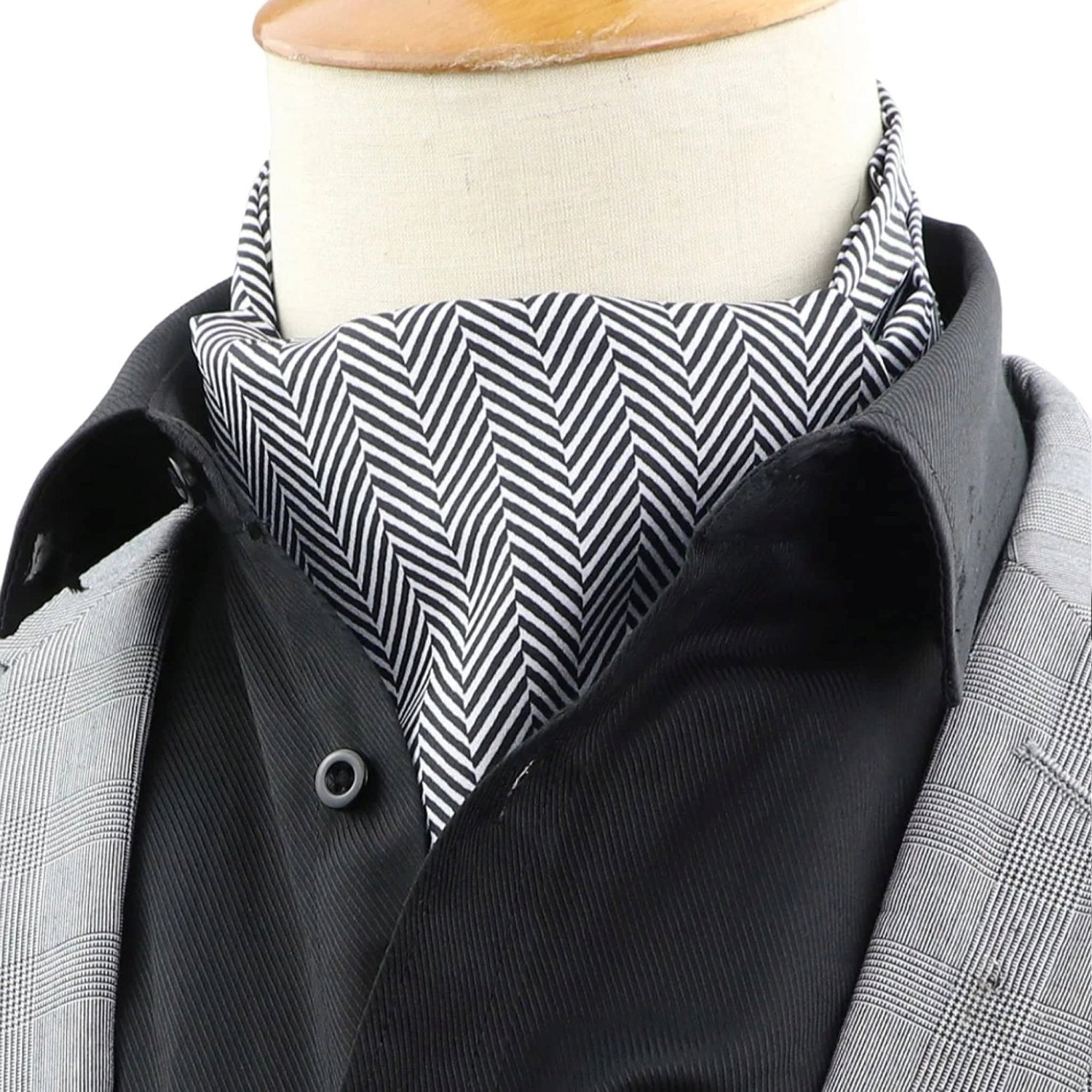 Black With White Herringbone Ascot