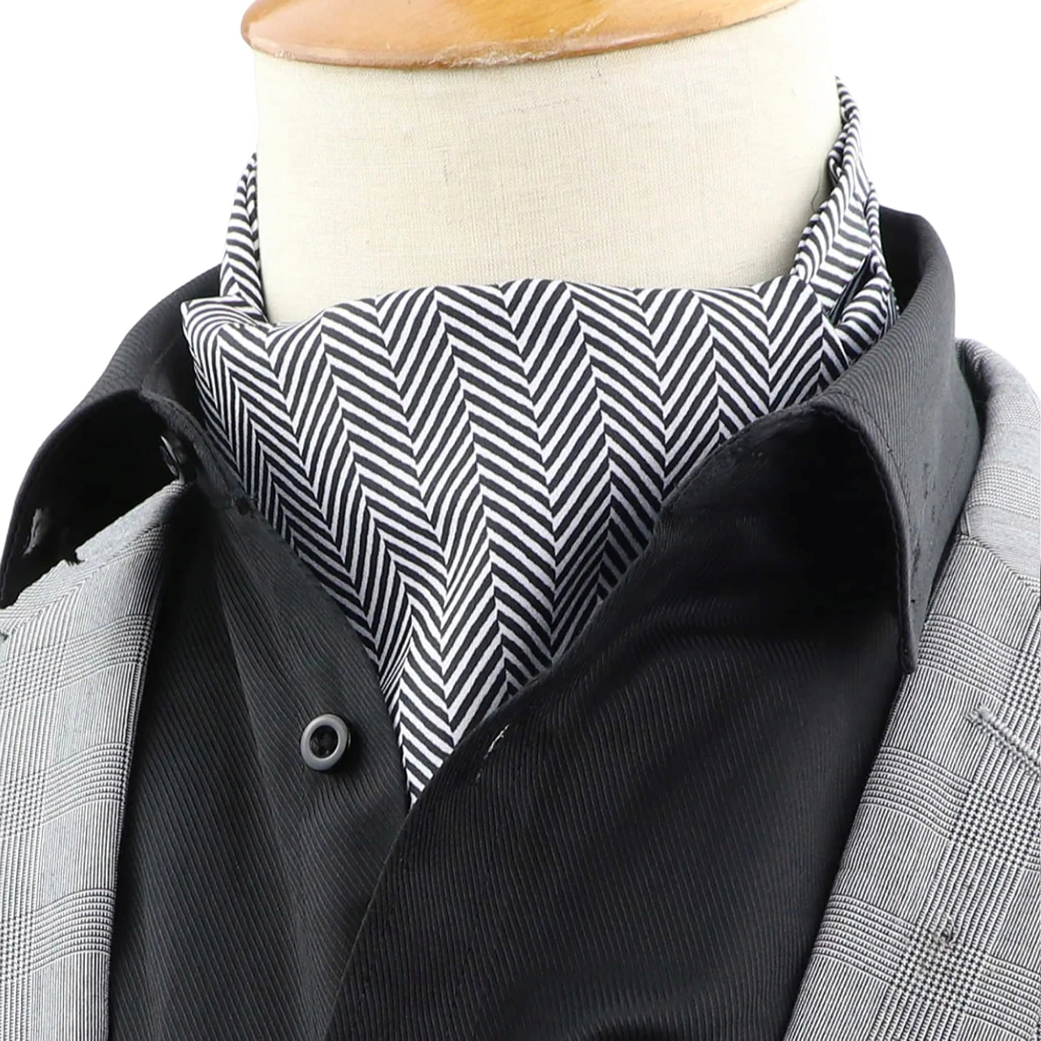 White Black Herringbone Ascot
