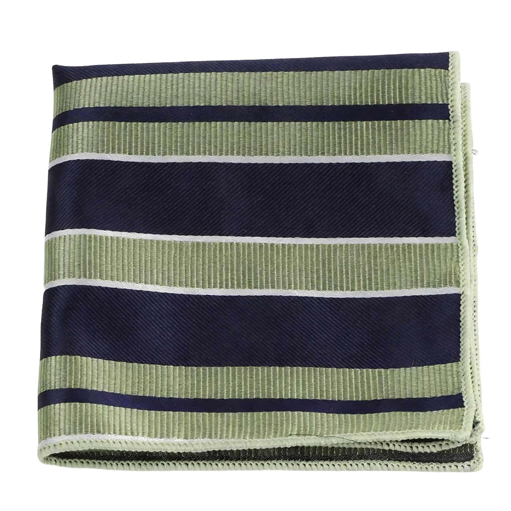 Navy Blue Green Striped Pocket Square