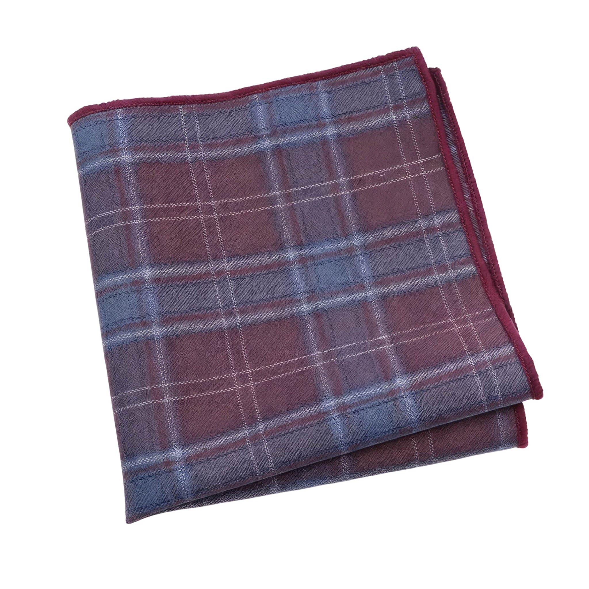Burgundy Blue Plaid Pocket Square