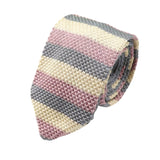 Beige Pink Gray Stripe Knitted Necktie