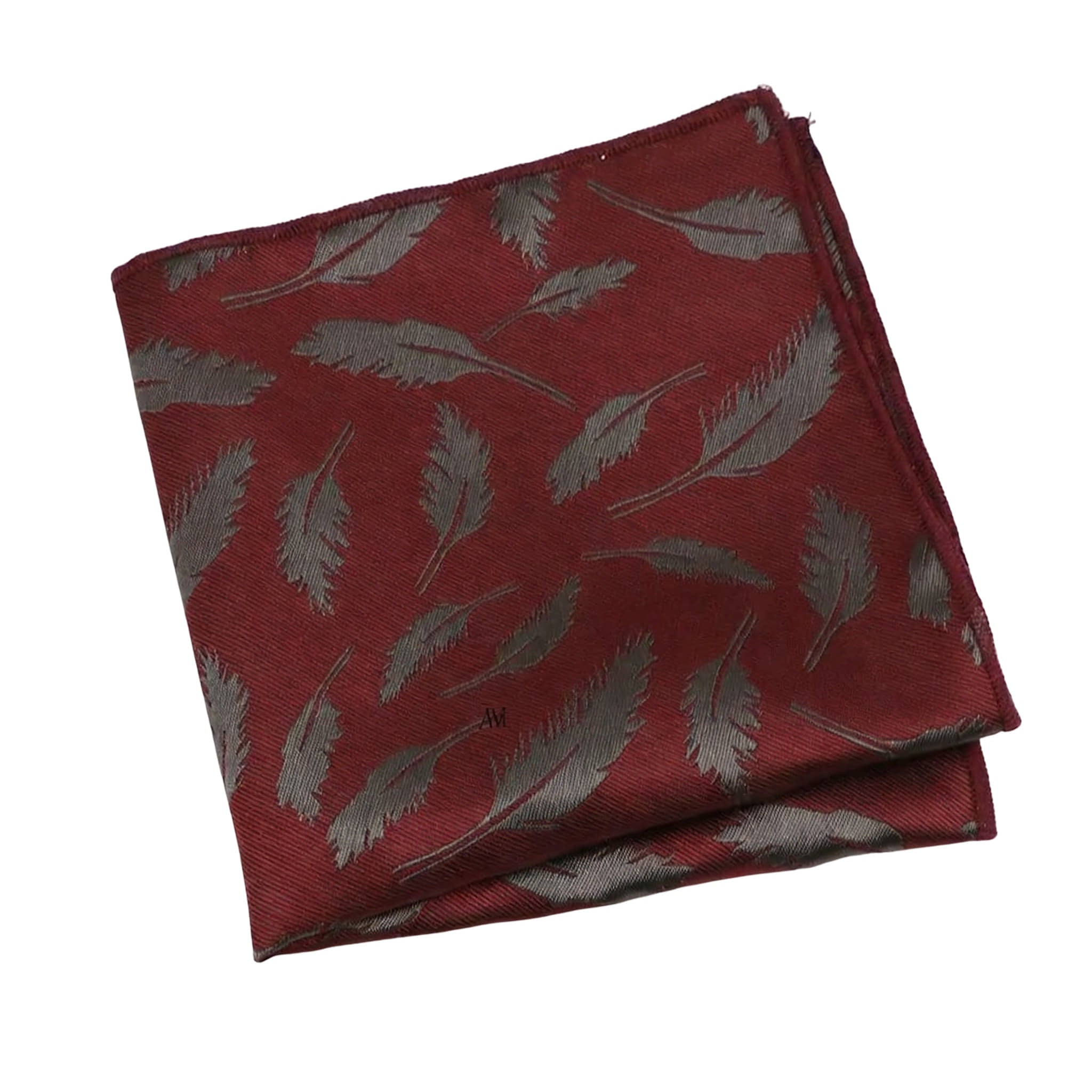 Burgundy Gray Feather Pocket Square