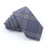 Slate Blue Plaid Cotton Matte Men's Necktie