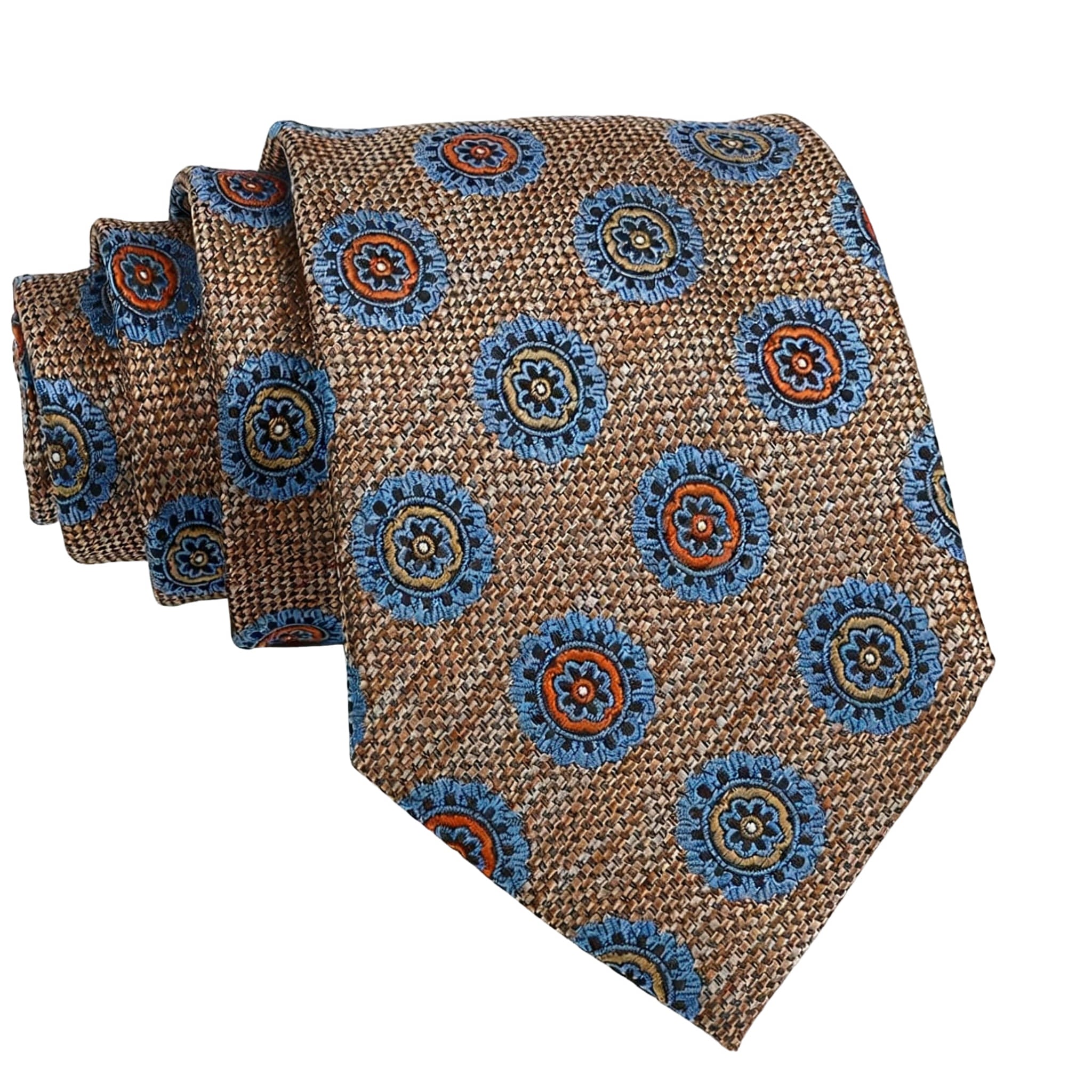 Brown Blue Floral Necktie