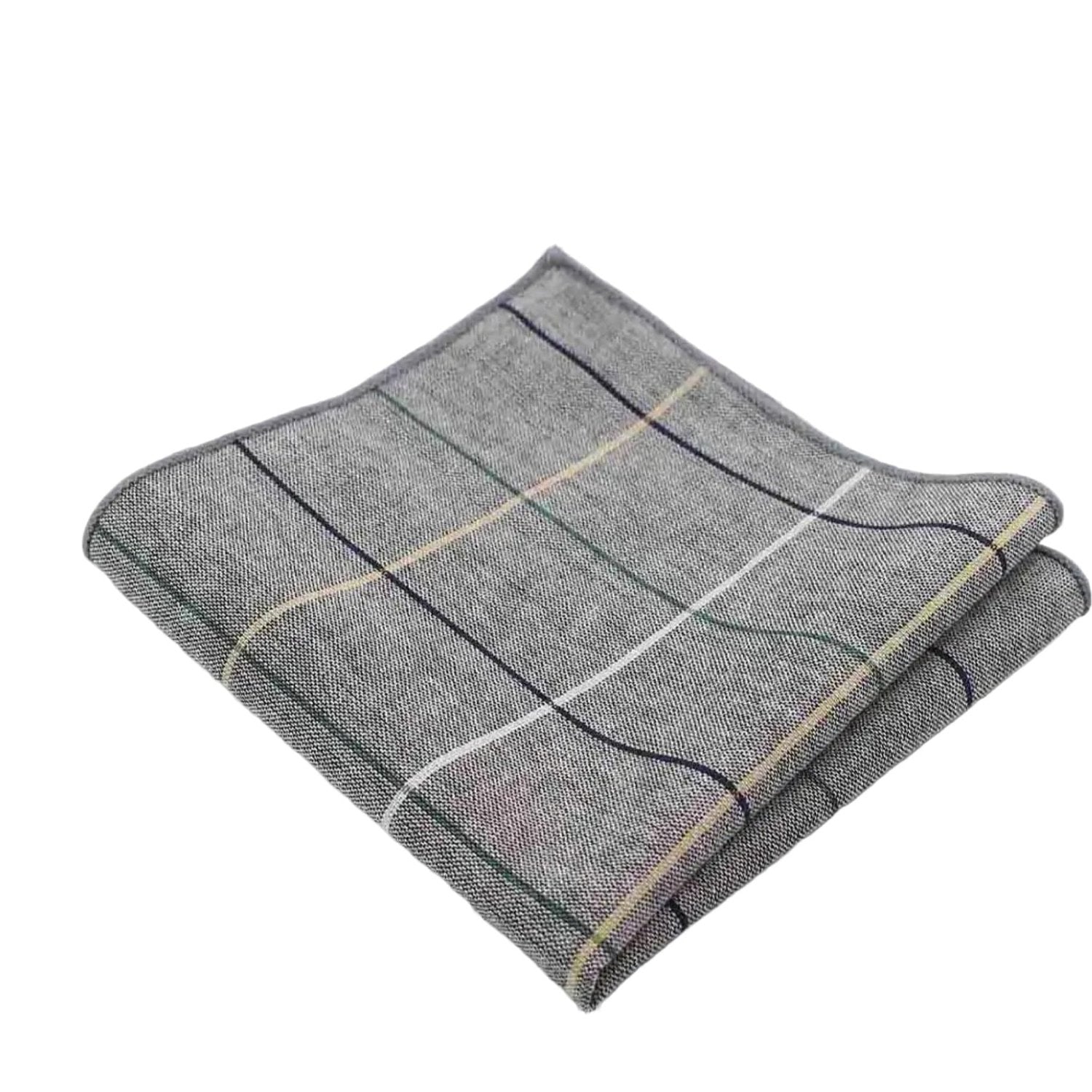 Gray With Multicolor Plaid Pocket Square