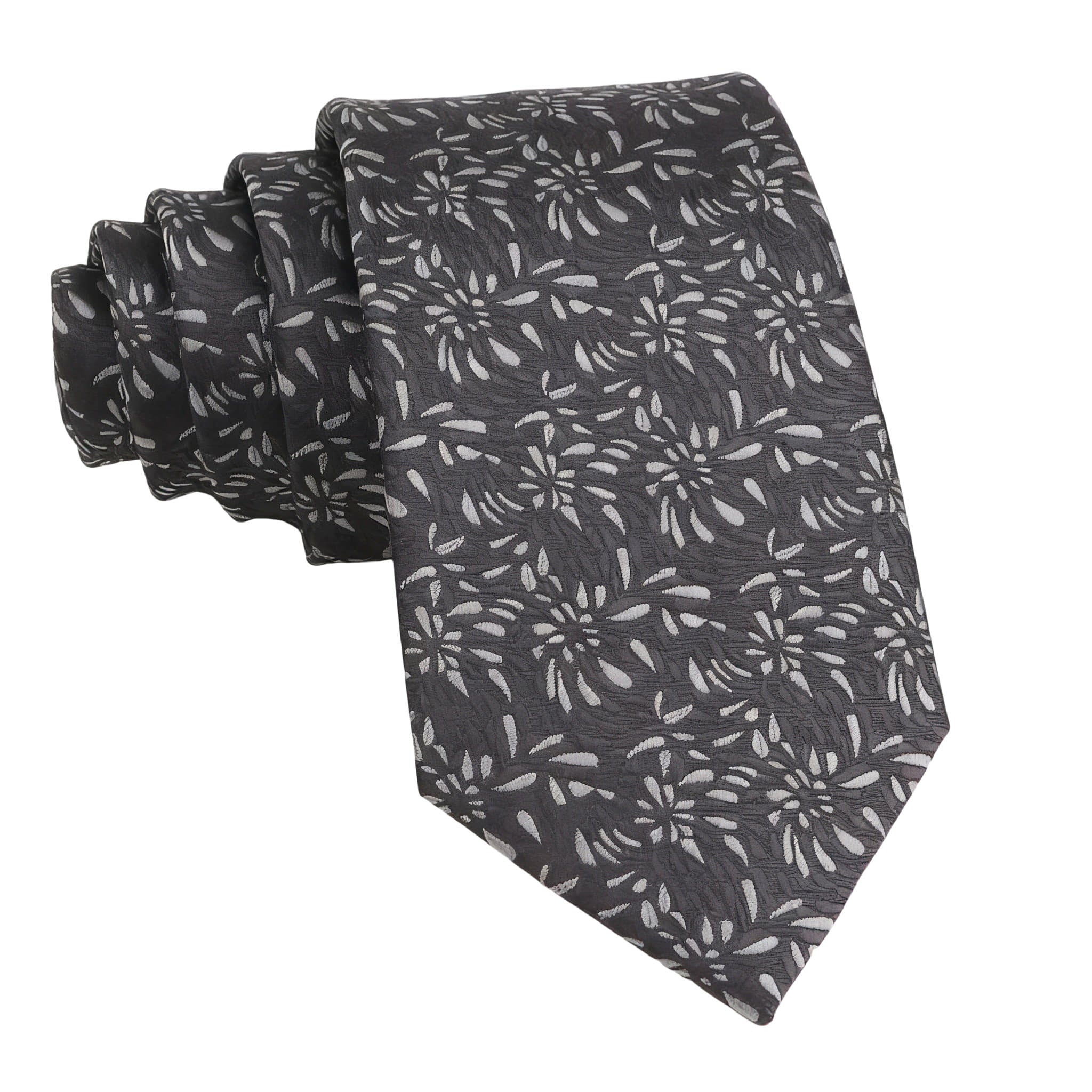 Gray White Floral Necktie